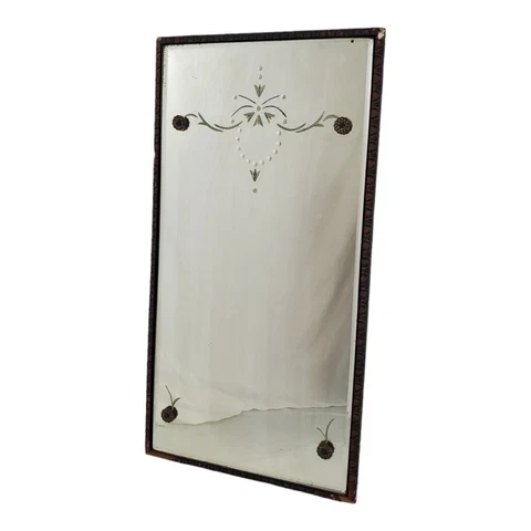 Antique Beveled Wall Mirror Etched Art Deco Nouveau Victorian Cover