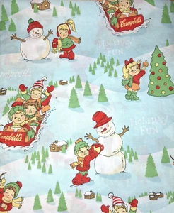 Vintage Campbell Soup Kids Winter Play Cotton Quilt Fabric - Picture 1 of 3