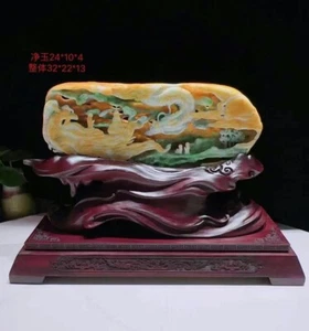 12.6" Natural Emerald Jadeite Jade Dragon Phoenix Statue 龙凤呈祥 (Wood Base price) - Bild 1 von 9
