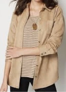 NWT $134 J Jill Wearever Collection Shirt Jacket Faux Suede Wheat Sz L - Picture 1 of 6