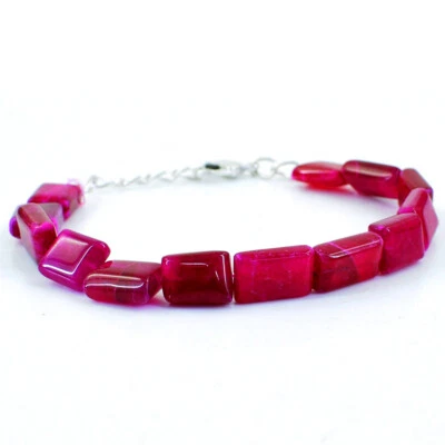 Amazing 90.00 Cts Earth Mined 7 Inches Enhanced Ruby Beads Bracelet NK 36E47 - Image 1 of 2