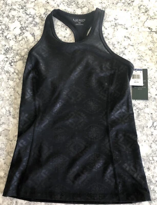 Camiseta sin mangas Lauren Ralph Lauren Racer Back XS negra diseño geométrico entrenamiento nueva con etiquetas Foto 1 de 4