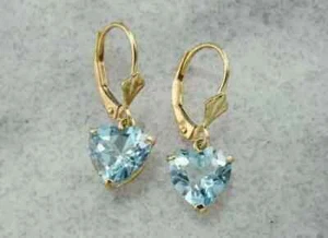 Orecchino pendente goccia taglio cuore creato in laboratorio acquamarina 2 ct placcato oro giallo 14 kt - Foto 1 di 6