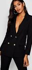 Ladies Women Gold Button Double Breasted Duster Coat Jacket Blazer Uk 8-24