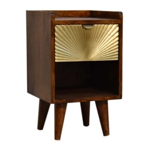 Art Deco Gold Sunburst Chestnut Mini Bedside Table - Picture 1 of 10