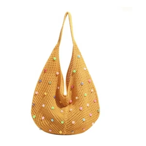 Women Bag Knitting Shoulder Bag Lovely Armpit Bag Trendy Handbag Beach Bag - Picture 1 of 11