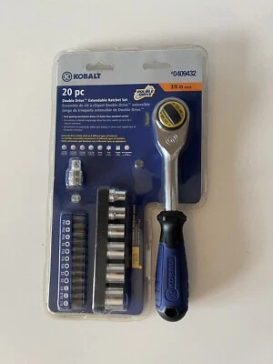 Kobalt 20 Pc Piece Double Drive Extendable Handle 3/8" Ratchet Socket Tool Set - Image 1 of 4