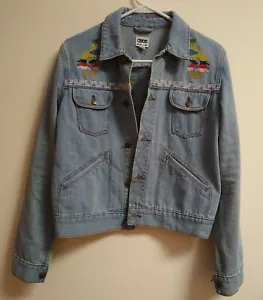 Asos Denim Women Peacock Embroidered Trucker Blue Jacket Coat Sz 8 - Picture 1 of 4