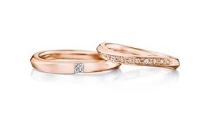 Anello di fidanzamento oro rosa 18 kt coppia fasce diamanti naturali tondi... - Foto 1 di 6