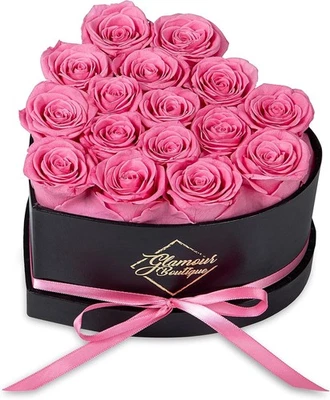 Caja atemporal en forma de corazón de 16 rosas rosadas preservadas - Regalo duradero de amor Foto 1 de 4
