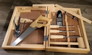 Vintage Kids Wood/Metal Tool Set In Wooden Storage Case-real Tools - Picture 1 of 8