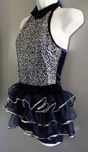 Vintage CURTAIN CALL Junior Dance Dress Costume Size AME Blue, Silver Sequins - Picture 1 of 4