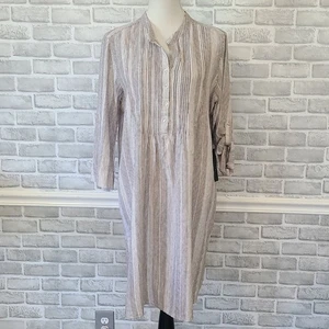 Tahari Leinenmischung Shirt Kleid Langarm Rollriegel Med Boho Lagenlook Freizeit - Bild 1 von 8