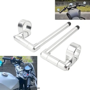 52MM Cafe Racer Bars 7/8" Motor Universal Clip-On Handlebar Fork Tube Silver - Picture 1 of 11