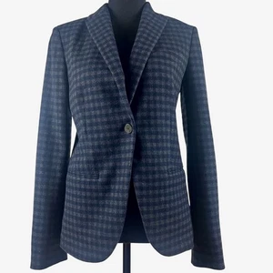 Theory Staple Blazer Women 0 XS Gingham Check Knit Single Button Split Cuff Gray - Picture 1 of 18