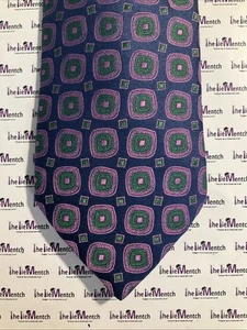 CHARVET Navy With Purple & Green Geometric Design 100% Silk Made In France 3.5” - Picture 1 of 4