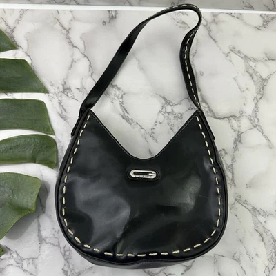 Guess Vintage Y2k Shoulder Bag Purse Black Faux Leather Stitch Trim Small - Image 1 of 4