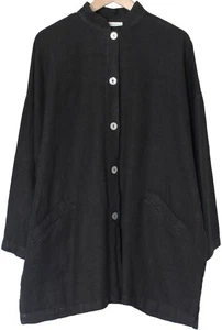CHAQUETA DANUTA Bryn Walker NUEVA CON ETIQUETAS Lino Pesado Cuello Mandarín TALLA GRANDE Negra L $174 - Imagen 1 de 5