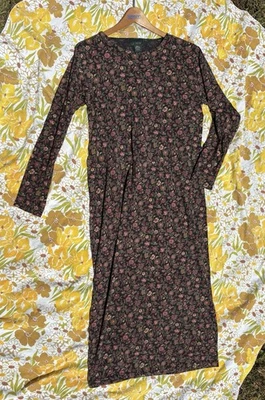 Vintage J Crew Floral Long Sleeve Pencil Midi Dress Y2K Size Large 100% Cotton - Image 1 of 4