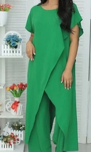 Women's Set Long Asymmetric Blouse With Wide Trousers Bust Up to 140cm. - Picture 1 of 2