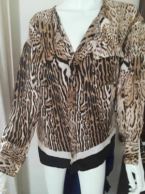 NUEVA Camisa Adrienne Vittadini Estampado Leopardo Blusa Ocelote Marrón Tostado EXCELENTE talla M $89 Foto 1 de 4