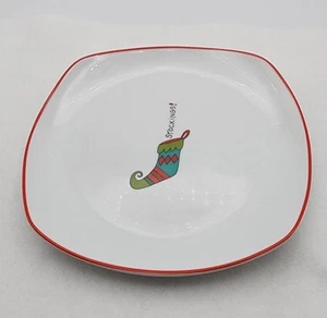 Gourmet Fitz and Floyd's Happy Holiday Christmas stocking plate, 8" replacement - Picture 1 of 2