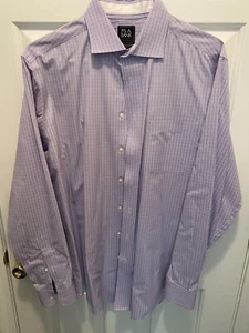 Jos A Bank Mens Dress Shirt Size 16 1/2 36 Purple Plaid Traveler Pocket - Picture 1 of 14