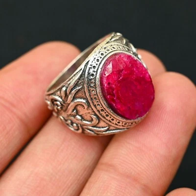 Anel masculino Kashmiri Raby prata esterlina 925 feito à mão - declaração todos os tamanhos - BJ152 - Imagem 1 de 3