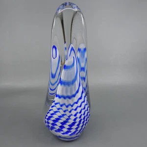 Paperweight Art Glass Blue White Swirl Oblong Tower Signed 7" Tall - Picture 1 of 6