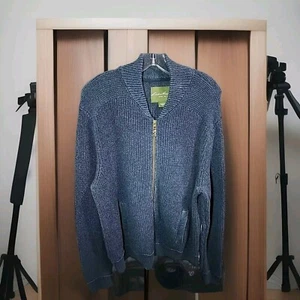 Eddie Bauer Mens Full Zip Thick Blue Cardigan Knit Sweater with Pockets Size 2XL - Picture 1 of 6