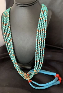 Native Santo Domingo stachelblau türkisfarbene Muschel Jacla 5S 36 Zoll Halskette 13188 - Bild 1 von 12