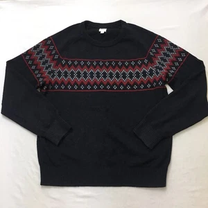 GAP Sweater Men's L Black Red Fair Isle Merino Crew Neck Pullover Long Sleeve - Picture 1 of 17