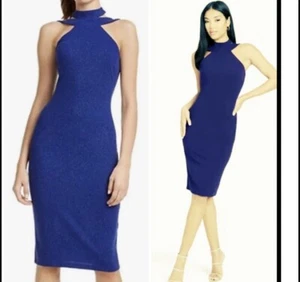 NWT BEBE GLITTER HALTER NECK PENCIL MIDI DRESS SIZE XS - Picture 1 of 8