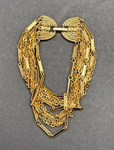 Pulsera Multi Cadena Sarah Coventry Oro Vintage 10 Hilos Renacimiento Egipcio - Imagen 1 de 7