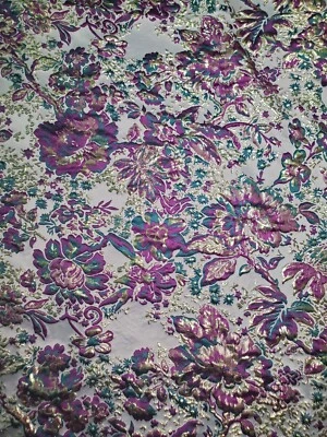 Purple METALLIC Floral Brocade Fabric, Purple Jacquard, Damask Fabric(57 in.)  - Image 1 of 2