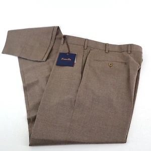 Zanella Devon Dress Pants Mens 34 37 Unhemmed Khaki 230 Stretch Flat Front - Picture 1 of 18