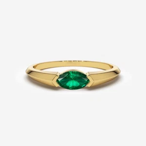 Fede Nuziale 0,50 Ct Creata in Laboratorio Diamante Smeraldo Verde Marchesa O... - Foto 1 di 6