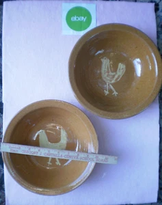 Vintage JUGTOWN WARE Pottery Lg 10 '' Bowls Chicken Folk Art - Picture 1 of 8