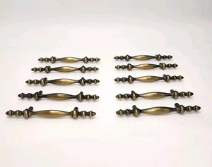 Lot of 10 VTG Drawer Pulls Handles Brushed Brass with Screws 5.75"L / CTC 3" - Picture 1 of 8