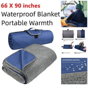 Waterproof Outdoor Blanket with Sherpa Lining,Windproof Triple Layers Warm Comfy - Picture 1 of 10