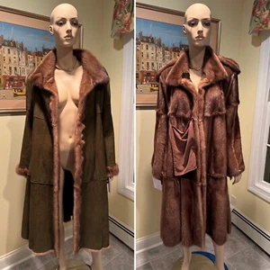 42" knielanger brauner echter Nerz Pelz wendbarer Lamm Wildleder Mantel 14/16 - Bild 1 von 14