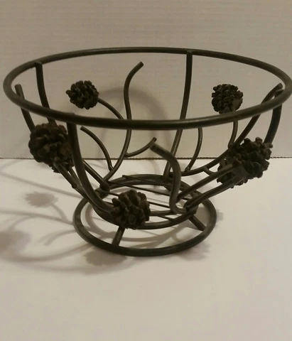 Wrought Iron Pinecone Open decorative Bowl Artisan crafted 10" Diameter Cover