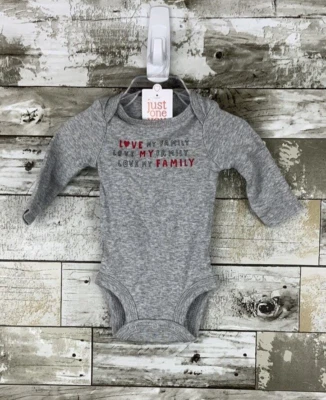 Just One You Carter's Baby LOVE MY FAMILY Long Sleeve Heather Gray Bodysuit NB - Image 1 of 3