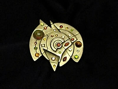 Vintage Patricia Locke Gold Plate Pin Brooch Flax Thicket Swarovski Crystal NWOT - Image 1 of 4