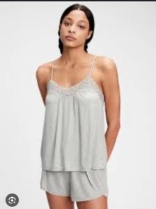 Truesleep TENCEL Modal Lace Cami & Tulip Shorts Pajama Set | Size L | Gray - Picture 1 of 10