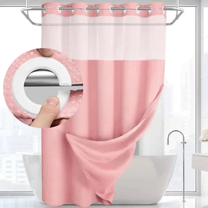 No Hook Shower Curtain with Snap Liner Set and Top Sheer Window 75"x72" (PINK) - Picture 1 of 6