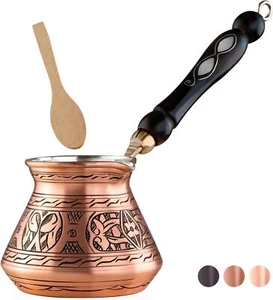 12 Oz Copper Turkish Greek Arabic Coffee Pot with Wooden Handle (4 servings) - Picture 1 of 6