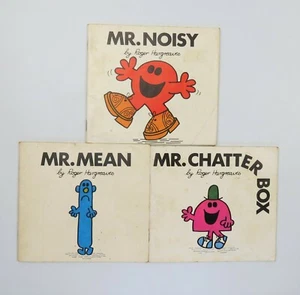 3x Vintage 1976 Mr Men Books by Roger Hargreaves Mr Noisy Mr Chatterbox Mr Mean - Picture 1 of 5