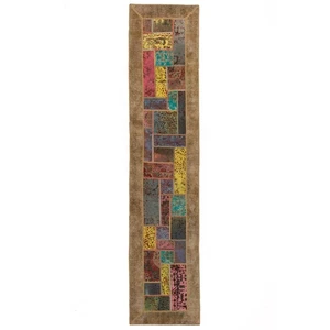 Patchwork 400x85cm Handgeknüpfter Perserteppich Orient Carpet Rug Vintage Läufer - Picture 1 of 14