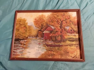 ALTES ORIGINAL ÖLGEMÄLDE LANDSCHAFT HERBST WASSERMÜHLE SIGNIERT GERAHMT - Bild 1 von 9